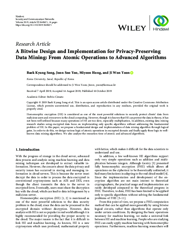 (PDF) A Bitwise Design and Implementation for Privacy-Preserving Data ...