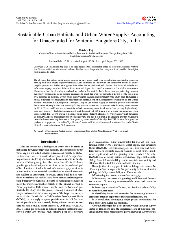 (PDF) Sustainable Urban Habitats and Urban Water Supply: Accounting for ...