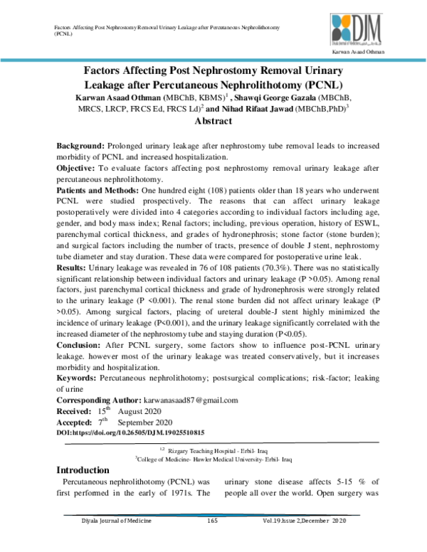 (PDF) Factors Affecting Post Nephrostomy Removal Urinary Leakage after ...