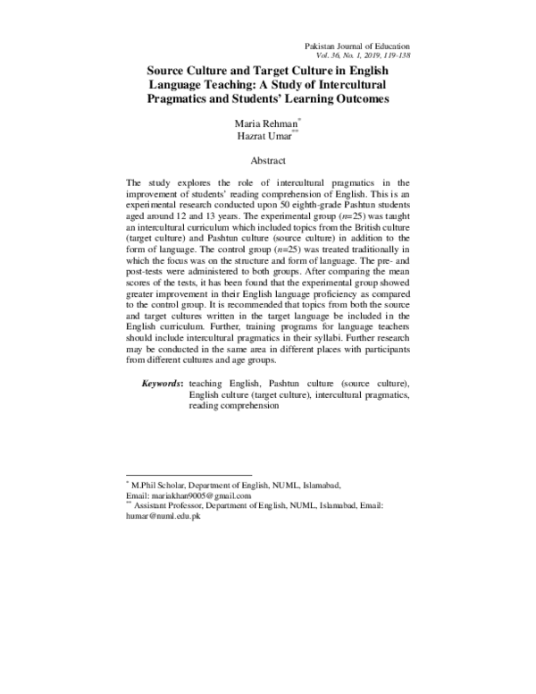 (PDF) Source Culture and Target Culture in English Language Teaching: A ...