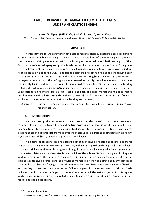 (PDF) FAILURE BEHAVIOR OF LAMINATED COMPOSITE PLATES UNDER ANTICLASTIC ...