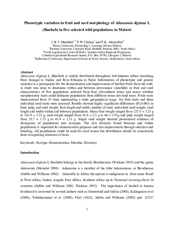 (PDF) Phenotypic variation in fruit and seed morphology of Adansonia ...