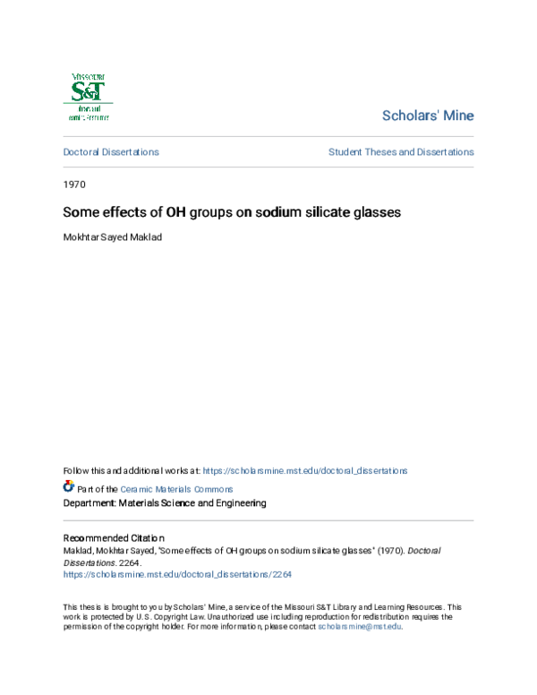 (PDF) Some effects of OH groups on sodium silicate glasses