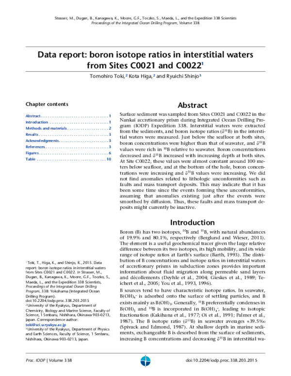 (PDF) Data report: boron isotope ratios in interstitial waters from ...