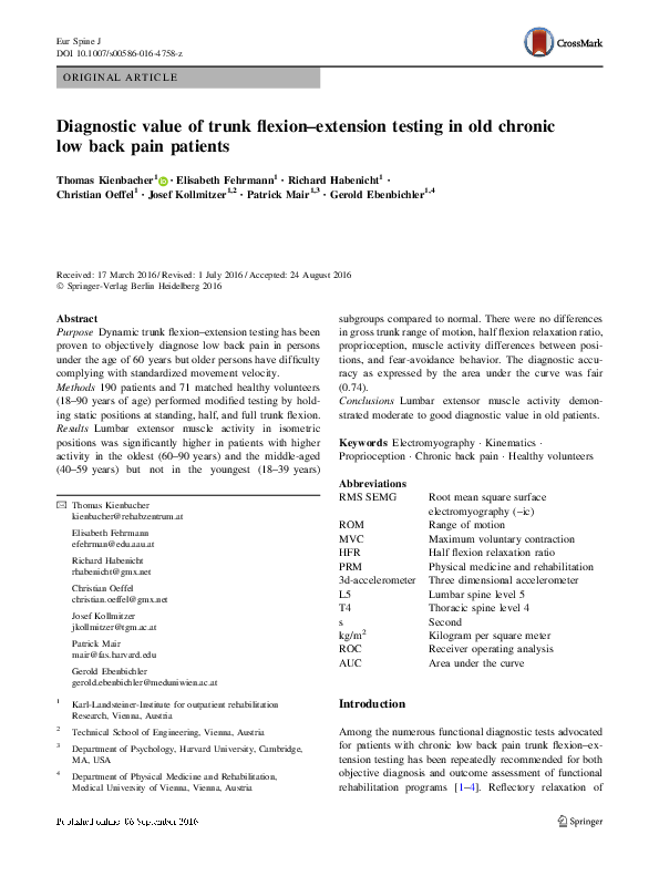 (PDF) Diagnostic value of trunk flexion–extension testing in old ...