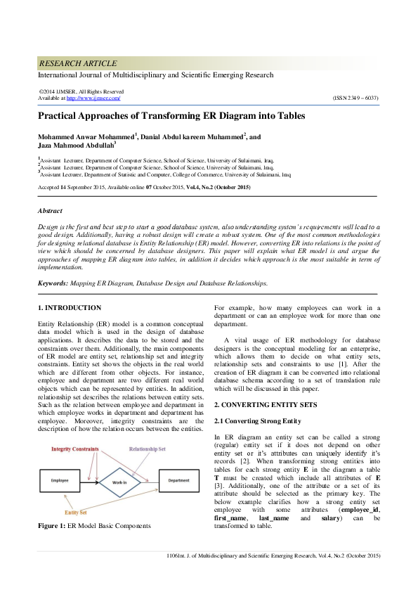 (PDF) Practical Approaches of Transforming ER Diagram into Tables