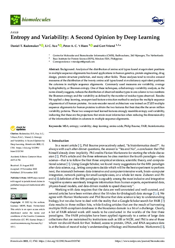 (PDF) Entropy and Variability: A Second Opinion by Deep Learning