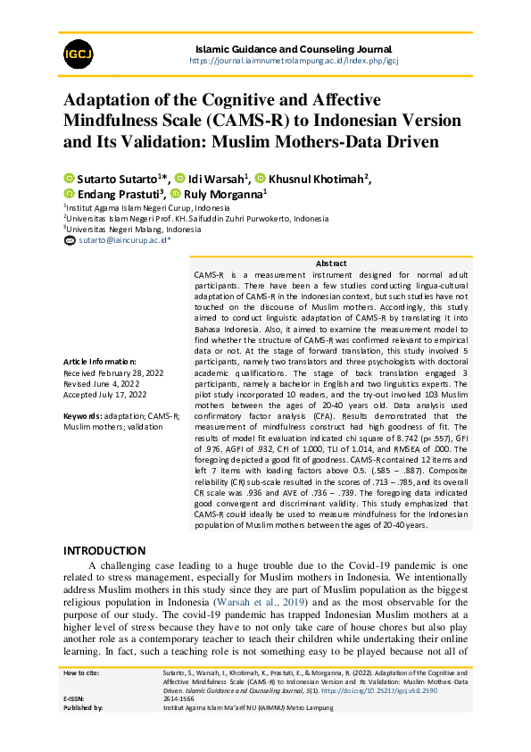 (PDF) Adaptation of the Cognitive and Affective Mindfulness Scale (CAMS ...