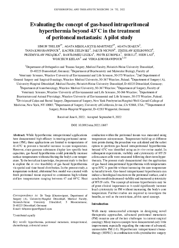 (PDF) Evaluating the concept of gas‑based intraperitoneal hyperthermia ...