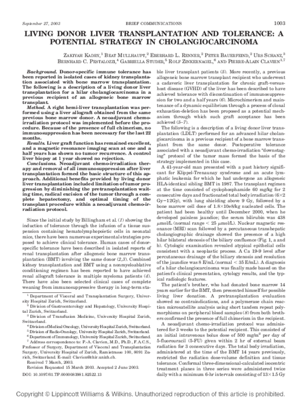 (PDF) Living donor liver transplantation and tolerance: a potential ...
