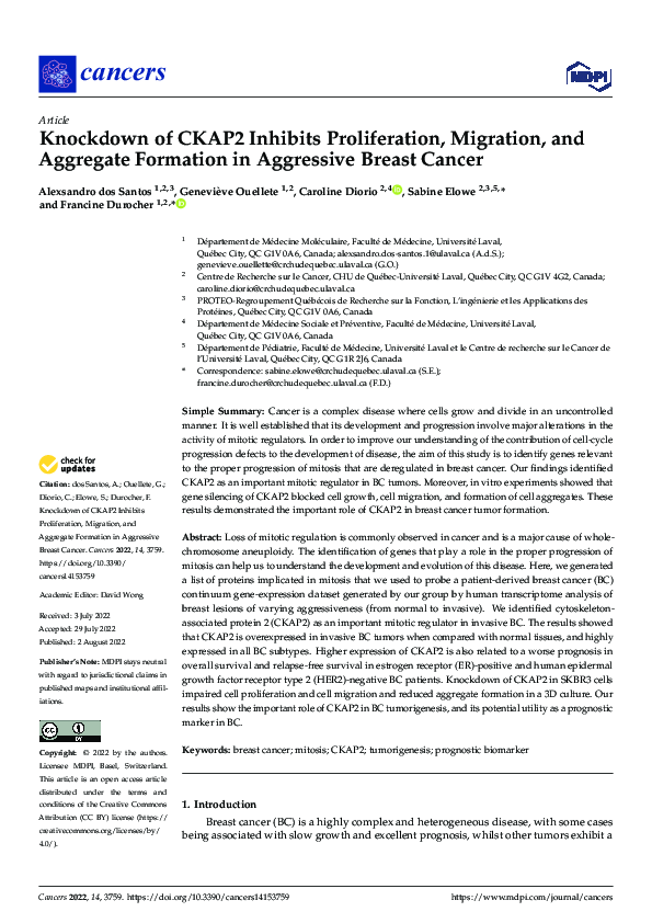 (PDF) Knockdown of CKAP2 Inhibits Proliferation, Migration, and ...