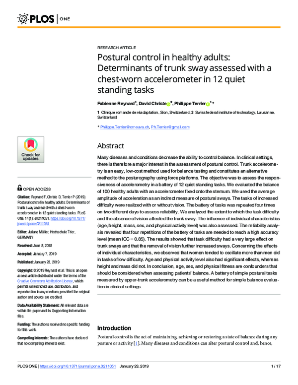 (PDF) Postural control in healthy adults: Determinants of trunk sway ...
