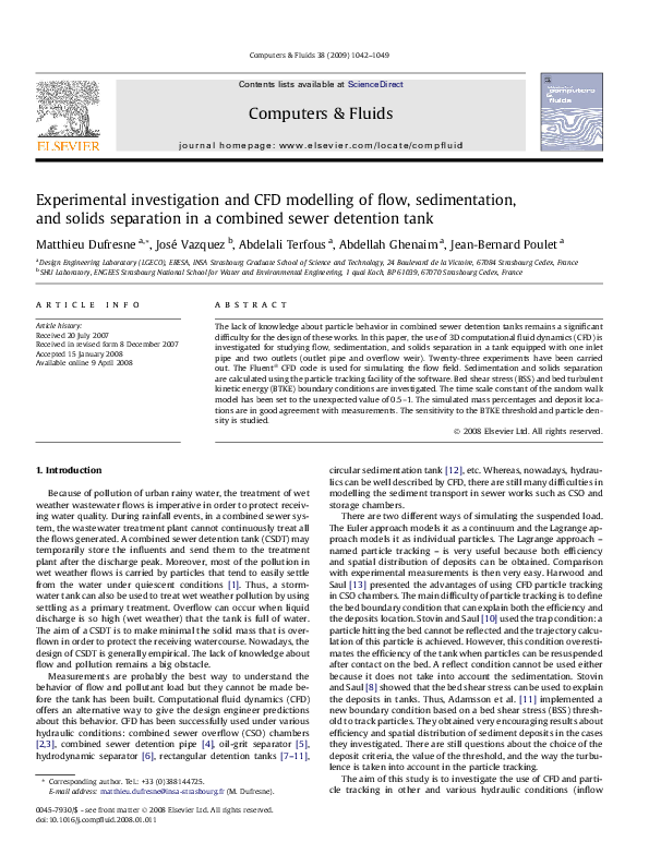 (PDF) Experimental investigation and CFD modelling of flow ...