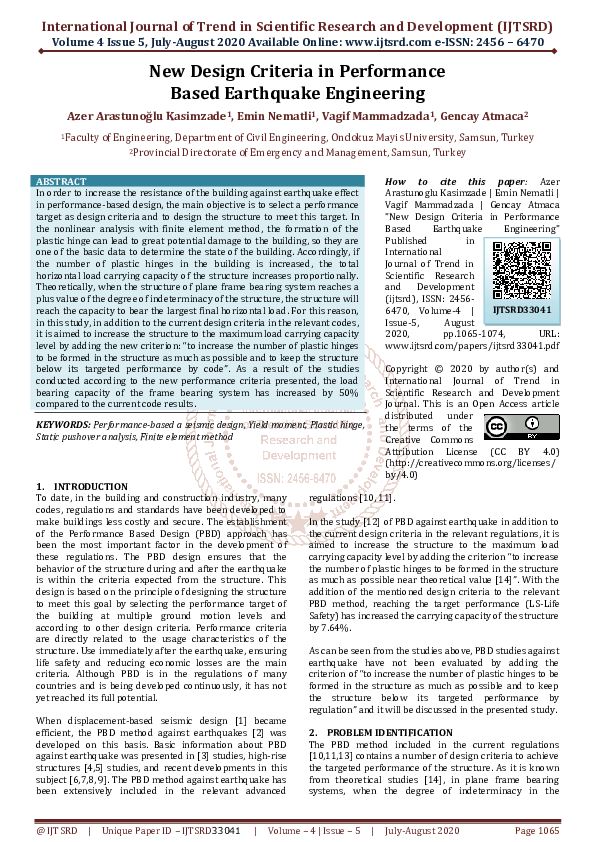 (PDF) New Design Criteria in Performance Based Earthquake Engineering