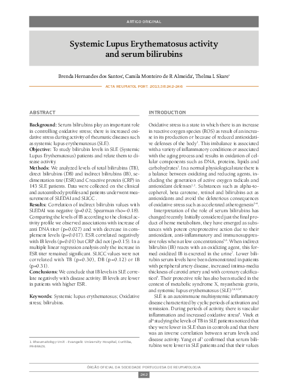 (PDF) Systemic Lupus Erythematosus activity and serum bilirubins