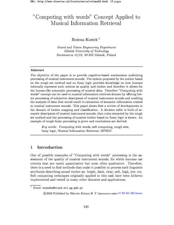 (PDF) “Computing with words” Concept Applied to Musical Information ...