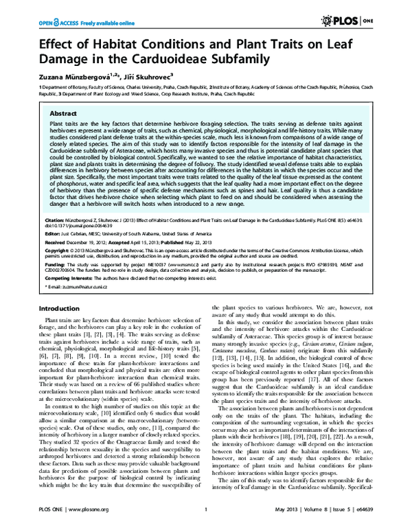 (PDF) Effect of Habitat Conditions and Plant Traits on Leaf Damage in ...