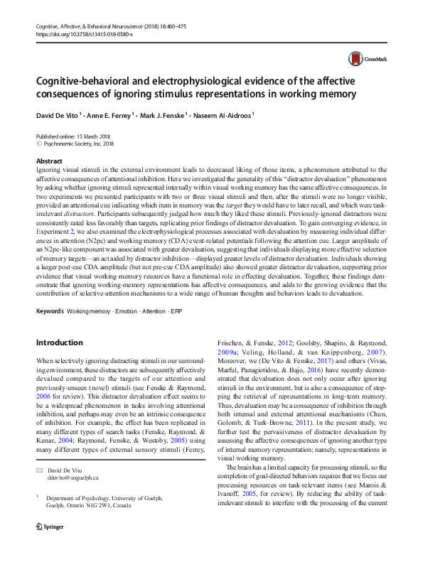 (PDF) Cognitive-behavioral and electrophysiological evidence of the ...