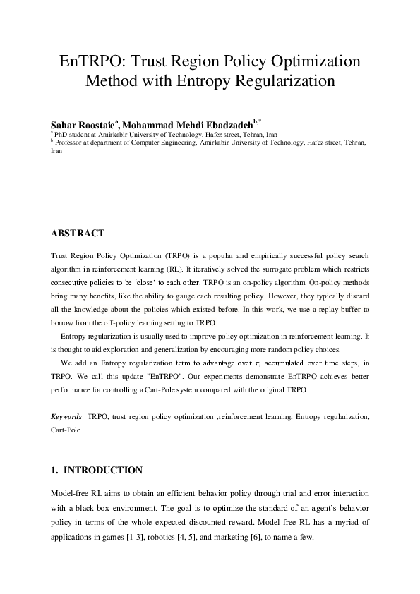 (PDF) EnTRPO: Trust Region Policy Optimization Method with Entropy ...
