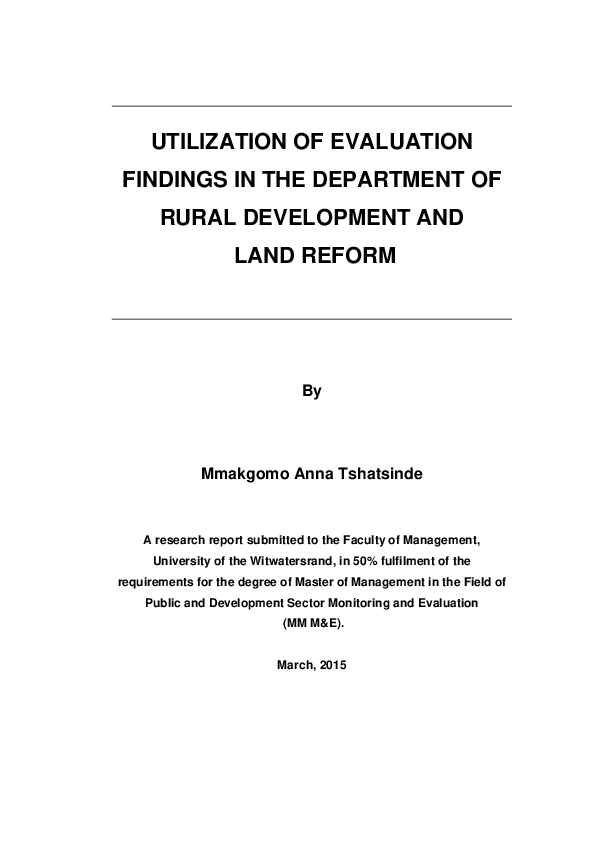 (PDF) Utilization of Evaluation Findings in the Department of Rural ...