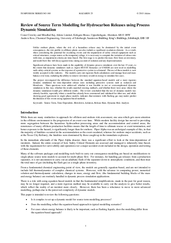 (PDF) Review of Source Term Modelling for Hydrocarbon Releases using ...