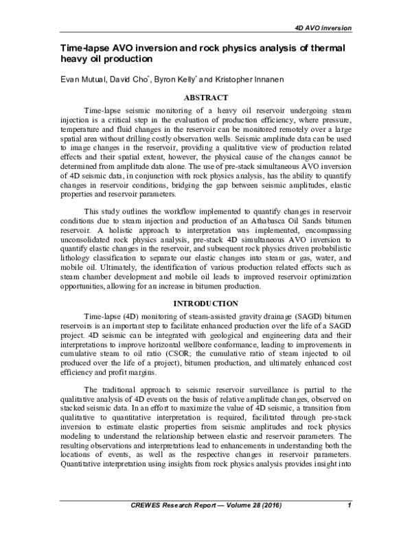(PDF) Time-lapse AVO inversion and rock physics analysis of thermal ...