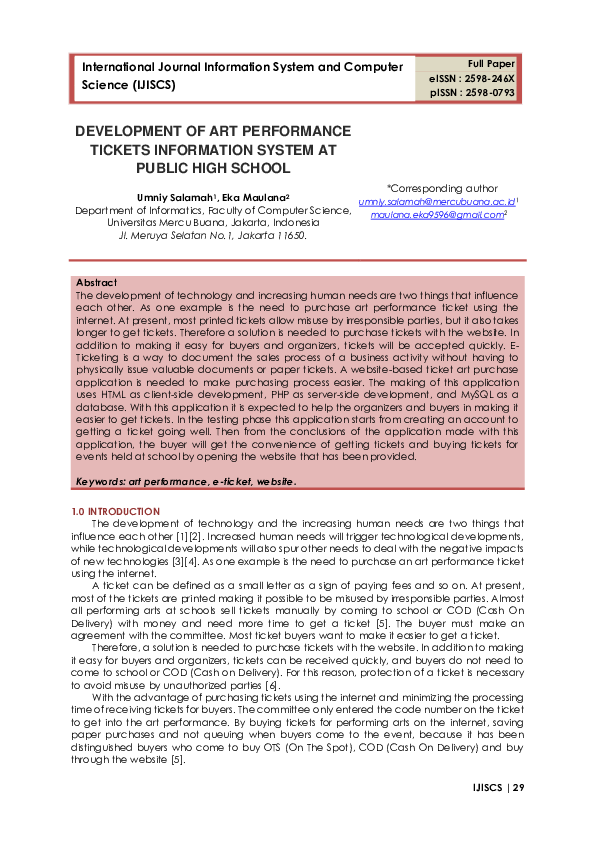 (PDF) Development of Art Performance Tickets Information System at ...
