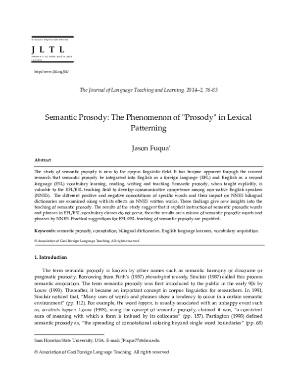 (PDF) Semantic Prosody: The phenomenom of 