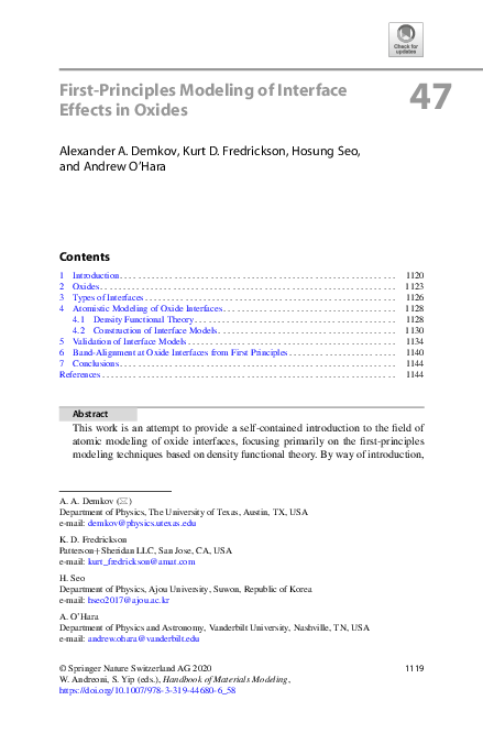 (PDF) First-Principles Modeling of Interface Effects in Oxides