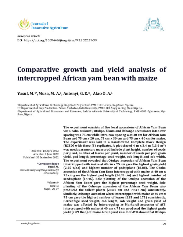 (PDF) Comparative growth and yield analysis of intercropped African yam ...