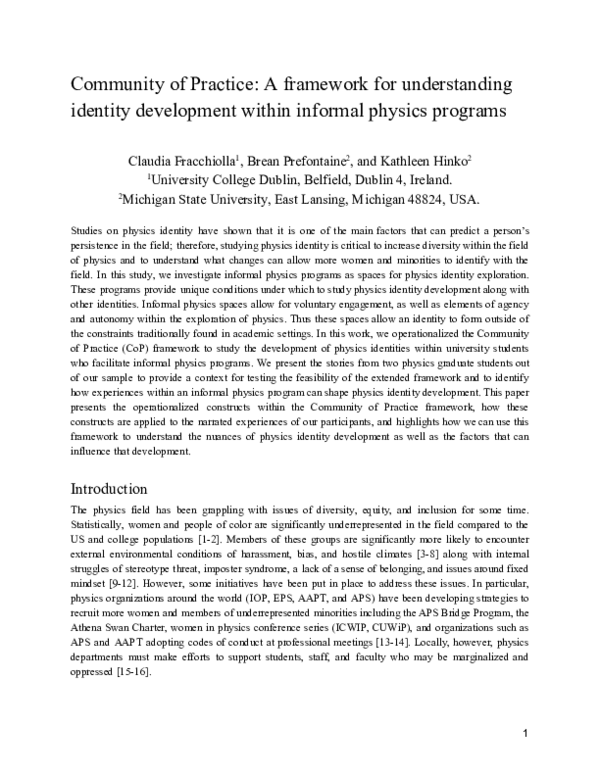 (PDF) Community of practice approach for understanding identity ...