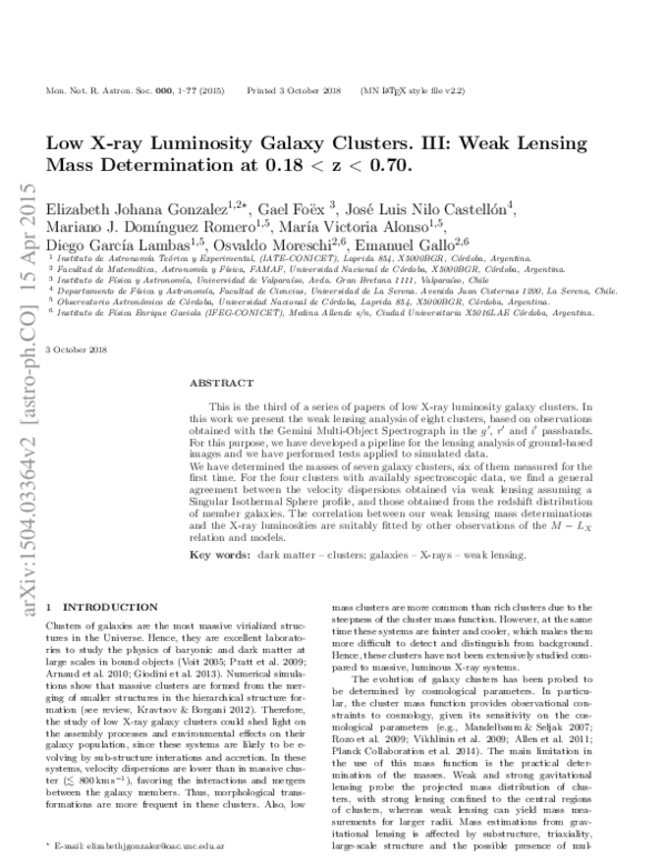 (PDF) Low X-ray luminosity galaxy clusters – III. Weak lensing mass ...