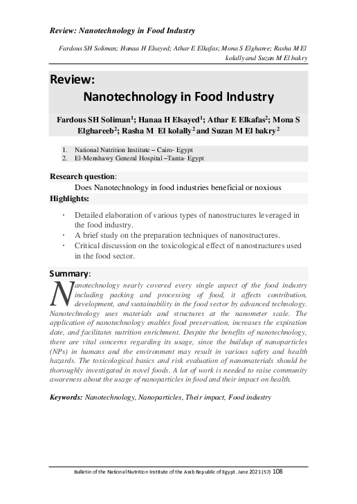 (PDF) Review: Nanotechnology in Food Industry