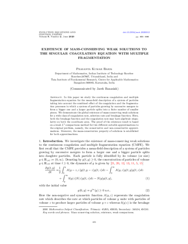 (PDF) Existence of mass-conserving weak solutions to the singular ...