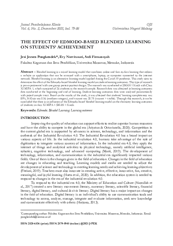 (PDF) The Effect of Edmodo-Based Blended Learning on Students’ Achievement