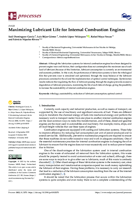 (PDF) Maximizing Lubricant Life for Internal Combustion Engines