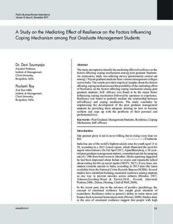 (PDF) A Study on the Mediating Effect of Resilience on the Factors ...