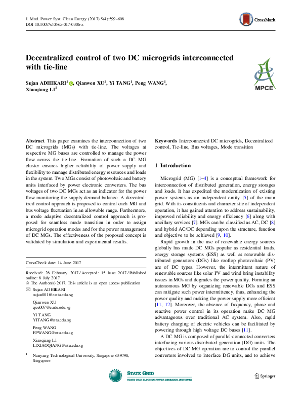 (PDF) Decentralized control of two DC microgrids interconnected with ...