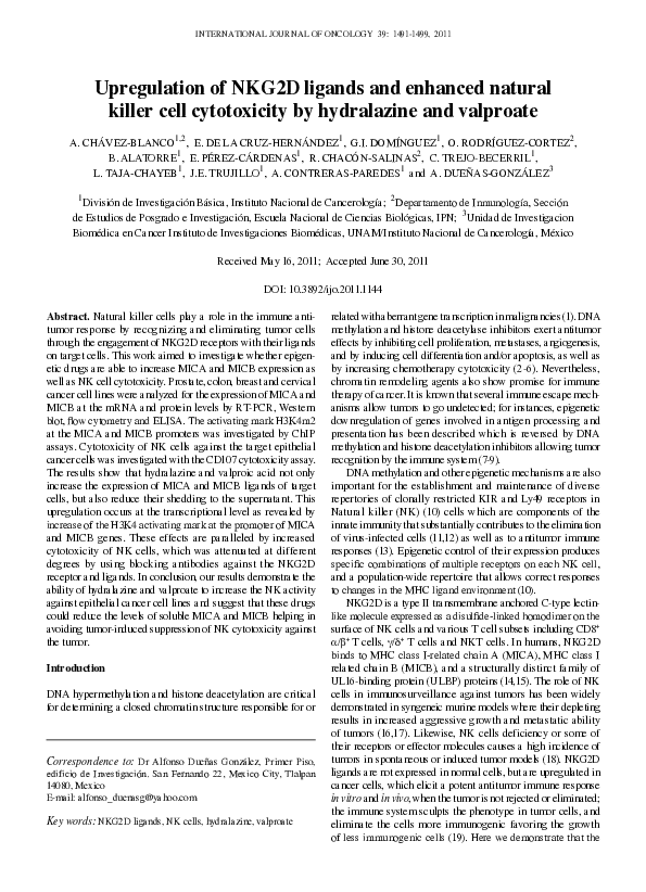 (PDF) Upregulation of NKG2D ligands and enhanced natural killer cell ...
