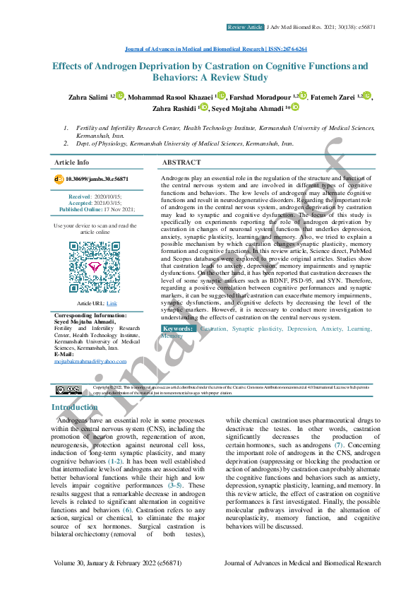(PDF) Effect of Androgen Deprivation by Castration on Cognitive ...