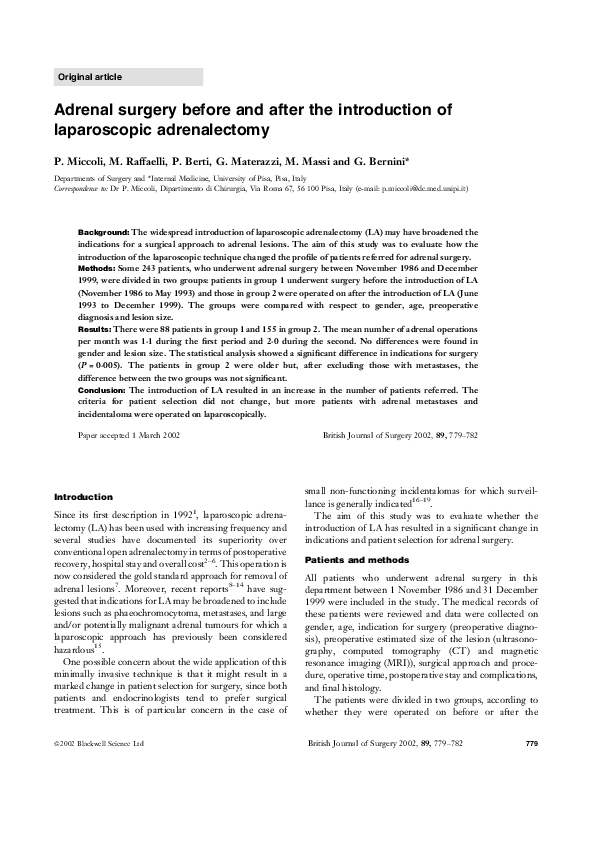(PDF) Adrenal surgery before and after the introduction of laparoscopic ...
