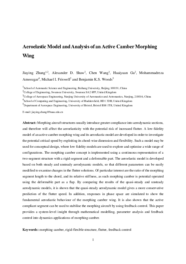 (PDF) Aeroelastic model and analysis of an active camber morphing wing