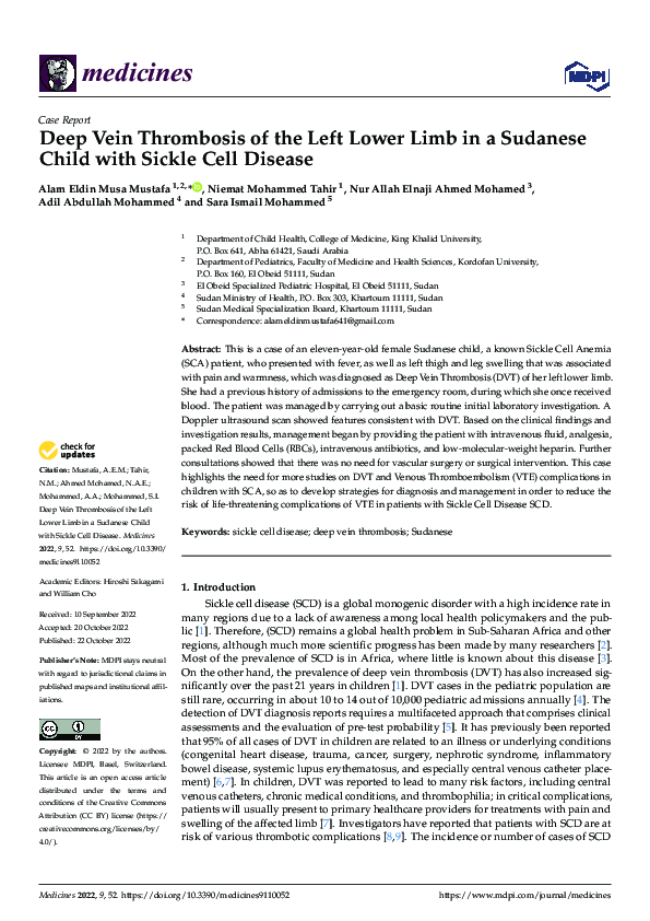 (PDF) Deep Vein Thrombosis of the Left Lower Limb in a Sudanese Child ...