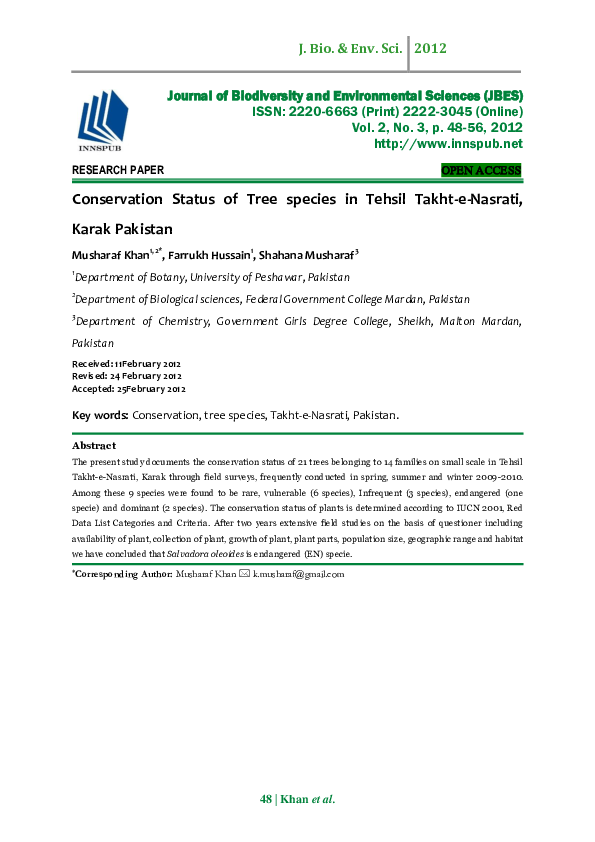 (PDF) Conservation Status of Tree species in Tehsil Takht-e-Nasrati ...