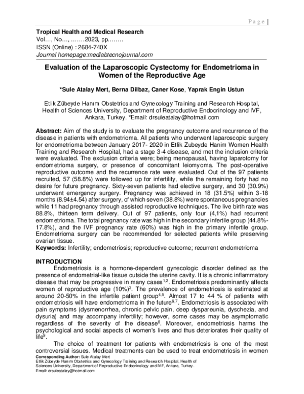 (PDF) Evaluation of the Laparoscopic Cystectomy for Endometrioma in ...