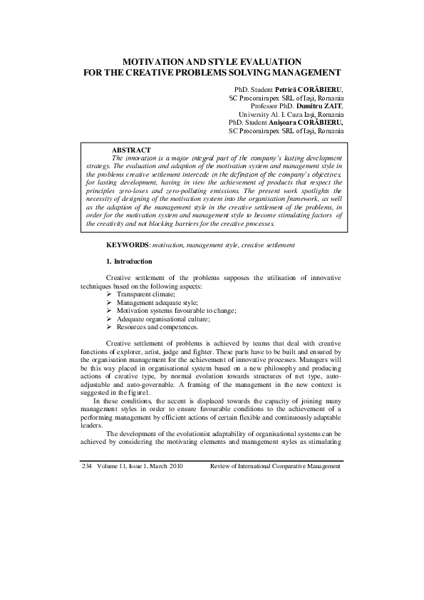 (PDF) Motivation and Style Evaluation for the Creative Problems Solving ...