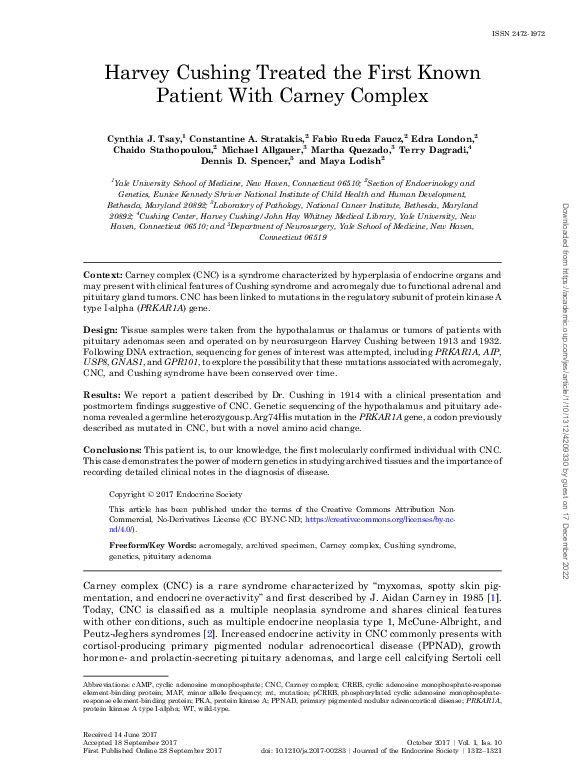 (PDF) Harvey Cushing Treated the First Known Patient With Carney Complex