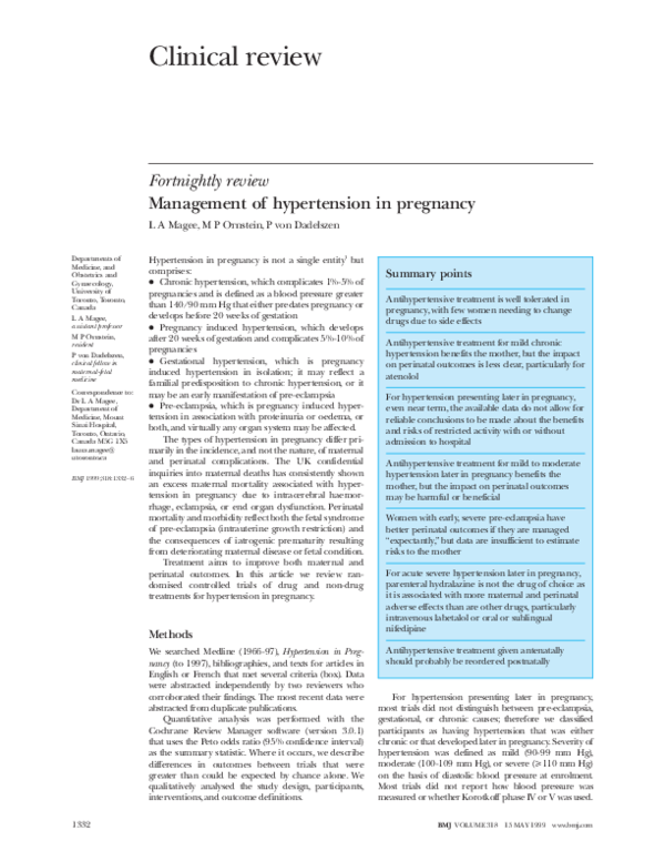 (PDF) Management of hypertension in pregnancy