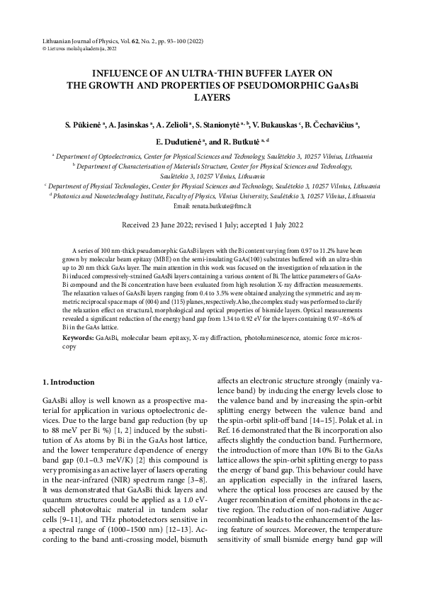 (PDF) Influence of an ultra-thin buffer layer on the growth and ...