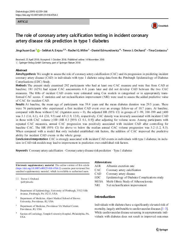 (PDF) The role of coronary artery calcification testing in incident ...